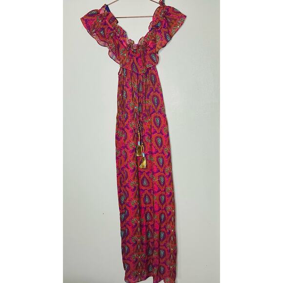 FIGUE Womens Floral Print Pink Cold Shoulder Waist Tie Tassel Maxi Dress Size XS - Picture 3 of 13